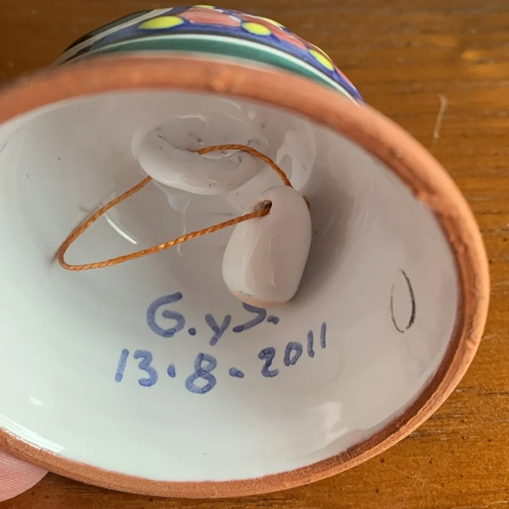 Mexican Talevera Pottery Small Bell signed T. Aragon 8/13/2011 EUC - Picture 6 of 7
